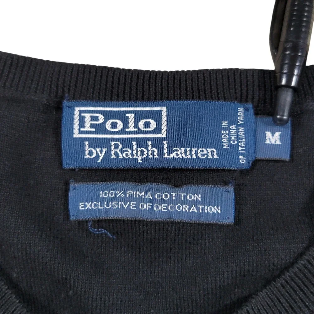 Polo Ralph Lauren Sweater Vest Mens M Black Pima Cotton V-Neck Preppy Classic